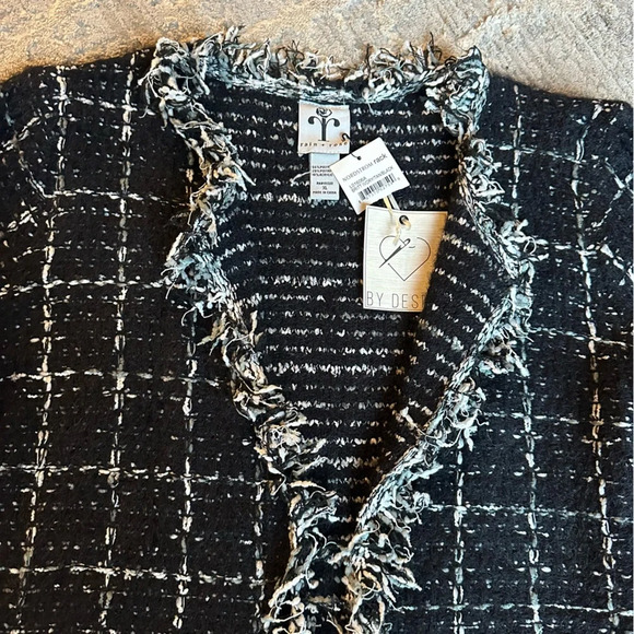 RAIN + ROSE TWEED JACKET TWO TOP EYELET CLOSURE WOMENS SIZE XL BLACK WHITE NEW - Picture 6 of 8